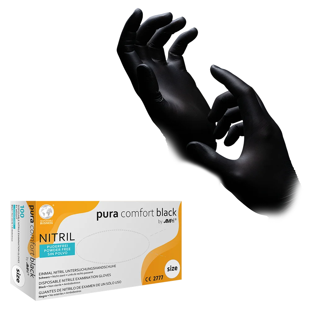 AMPri Puracomfort BLACK Nitrile Gloves, black | Box (100 pieces)