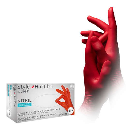 AMPri STYLE HOT CHILI nitrile gloves powder-free by MED-COMFORT, red
