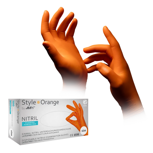 AMPri STYLE ORANGE Powder-free nitrile gloves by MED-COMFORT, Orange