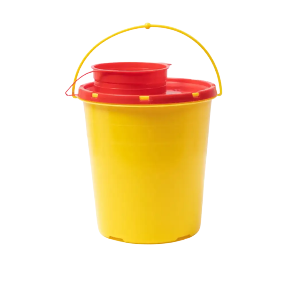 AMPri CP Needle Disposal Box with Carrying Handle, Odor-Proof, Leak-Proof, Yellow/Red