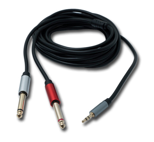 SYSTEM-SY hljóðsnúra 5 m stereó TRS 3,5 mm tengi í 2x 6,35 mm jack TS tengi