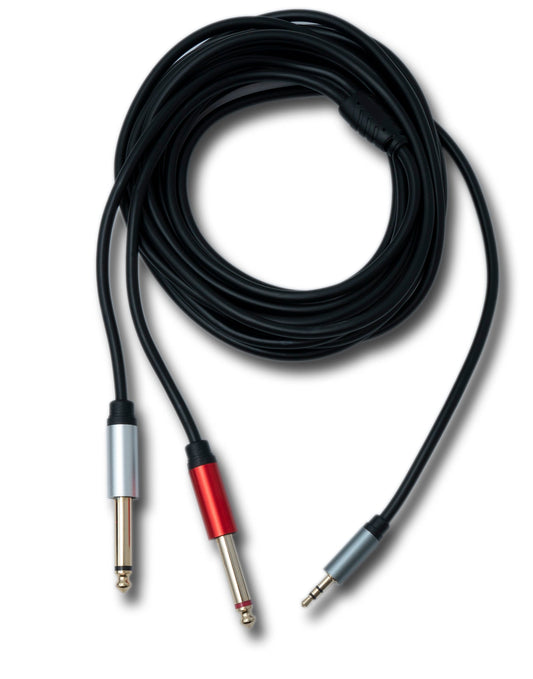 SYSTEM-SY hljóðsnúra 5 m stereó TRS 3,5 mm tengi í 2x 6,35 mm jack TS tengi
