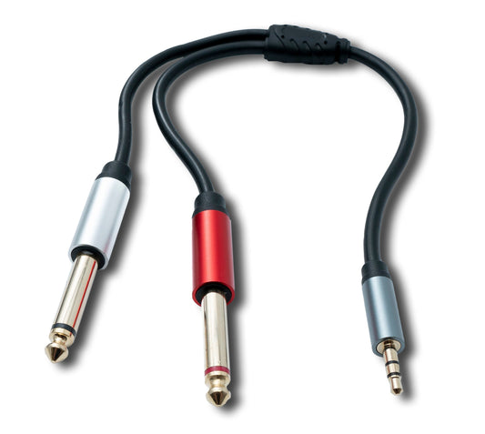 SYSTEM-SY Y hljóðsnúra 30 cm stereó TRS 3,5 mm tengi í 2x 6,35 mm jack TS tengi