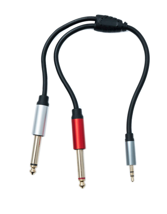 SYSTEM-SY Y hljóðsnúra 30 cm stereó TRS 3,5 mm tengi í 2x 6,35 mm jack TS tengi
