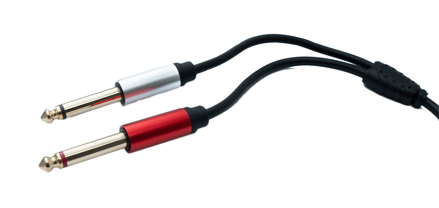 SYSTEM-SY Y hljóðsnúra 30 cm stereó TRS 3,5 mm tengi í 2x 6,35 mm jack TS tengi