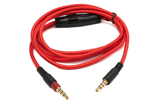 SYSTEM-S Hljóðsnúra, 150 cm, AUX 3,5 mm fléttuð, rauð fyrir Hyperx Cloud Mix Alpha