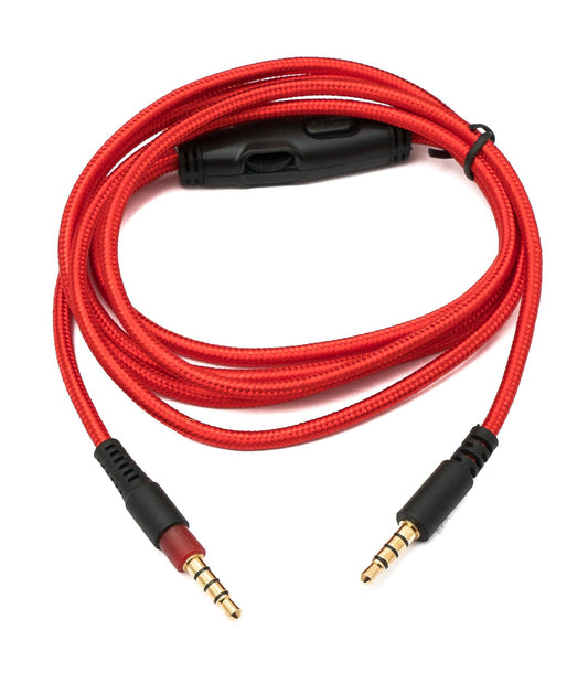 SYSTEM-S Hljóðsnúra, 150 cm, AUX 3,5 mm fléttuð, rauð fyrir Hyperx Cloud Mix Alpha