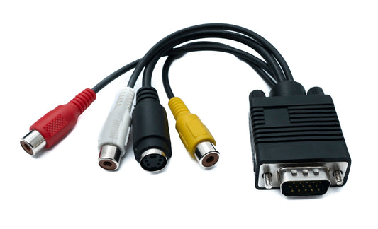 SYSTEM-S 2 í 1 VGA snúra 20 cm tengi í S-Video tengi og Cinch 3 RCA samsett tengi