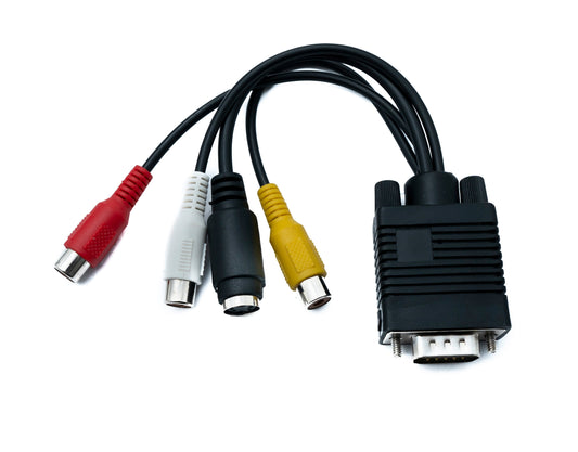 SYSTEM-S 2 í 1 VGA snúra 20 cm tengi í S-Video tengi og Cinch 3 RCA samsett tengi