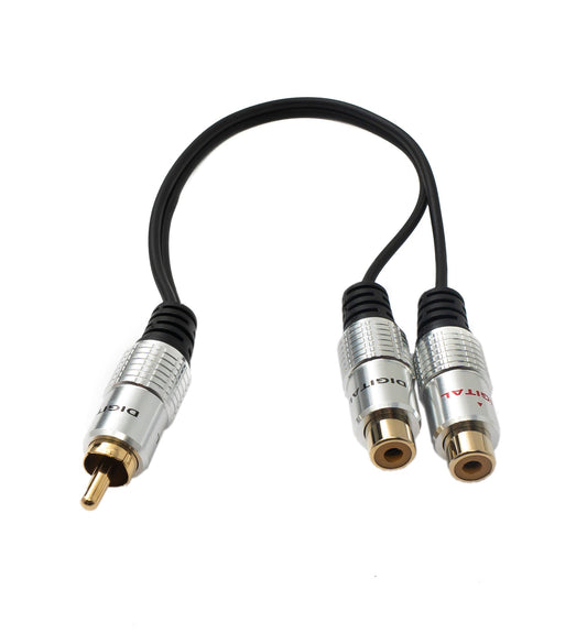 SYSTEM-S Y Cinch RCA cable 25 cm 1-pin plug to 2x socket audio in black