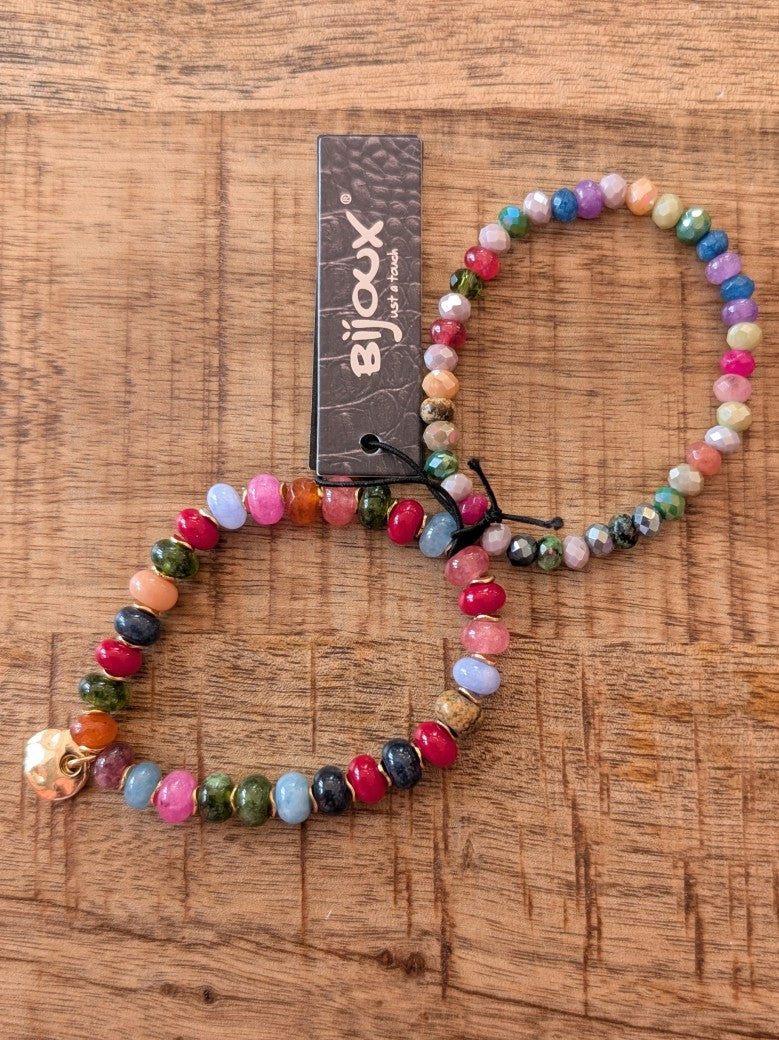 Bracelet with red, pink, green, orange, brown, light blue stones (double set of 2) Bijoux 8110690