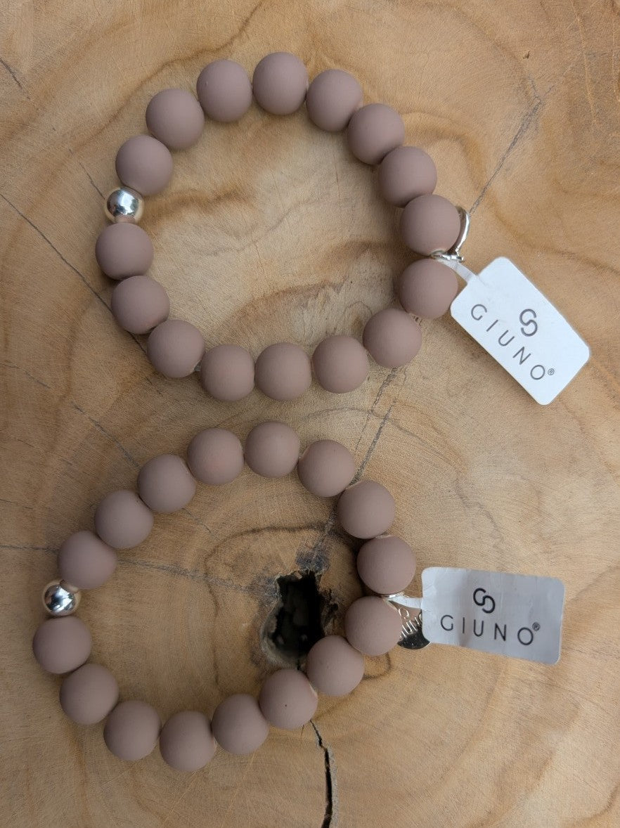 Elastic acrylic bracelet in taupe matte with beads, size M, One Size, Giuno ARU227-14