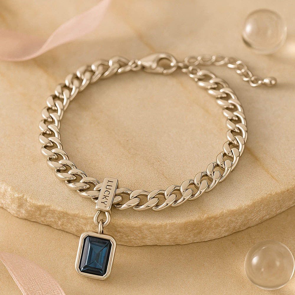 Armband aus 925er Sterling-Silber, Gliederarmband mit blauem Stein, 16 + 5cm