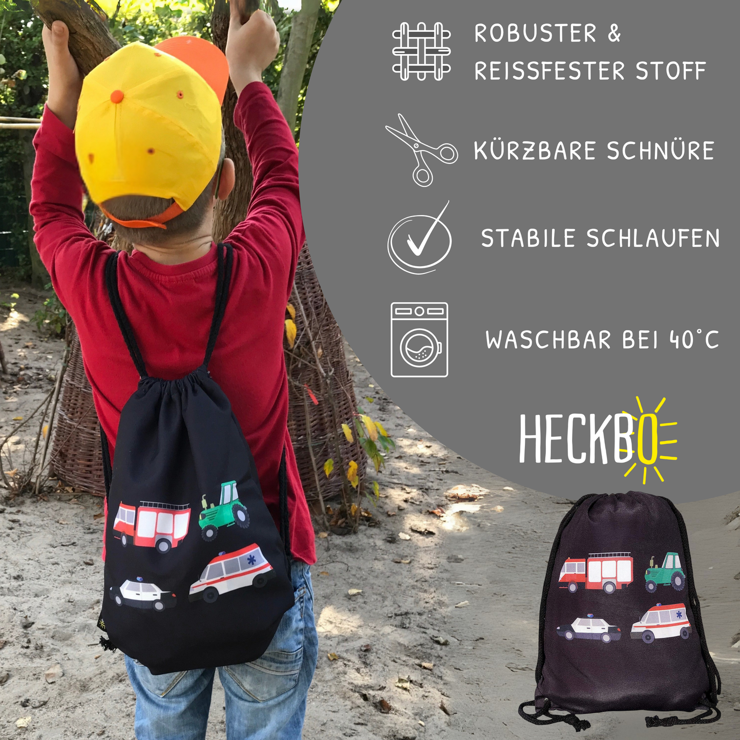 Kinder Turnbeutel Autos Schwarz