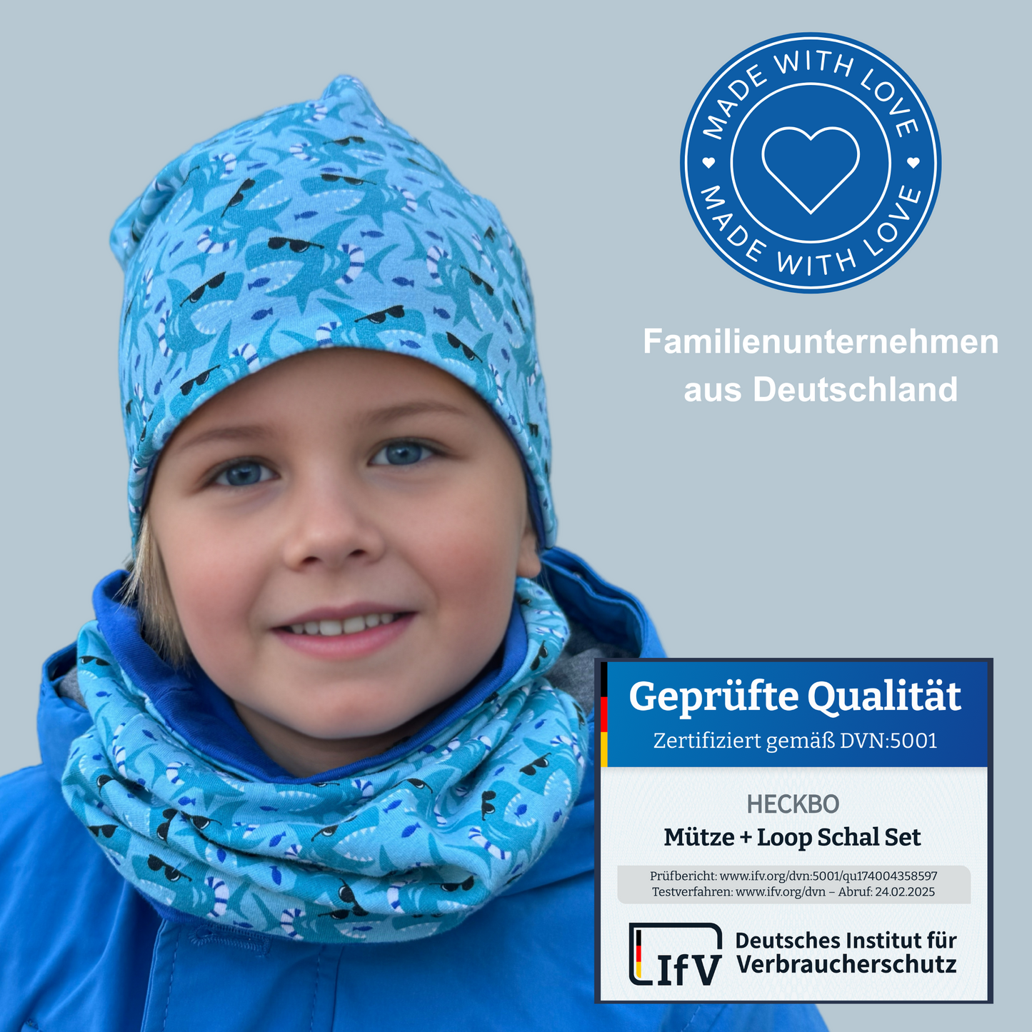 Kinder Beanie Mütze Beanie & Loop Set - Hai