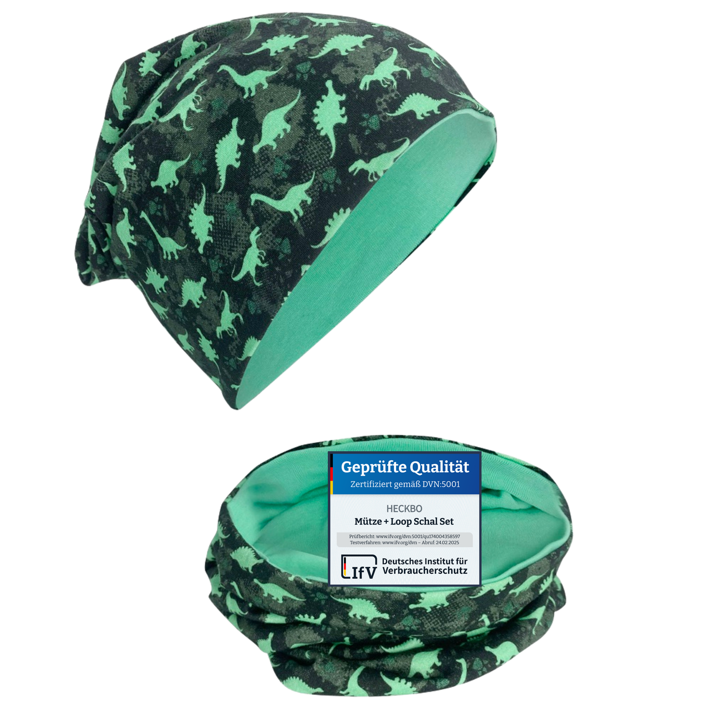 Kinder Beanie Mütze & Loop Set - Dinosaurier