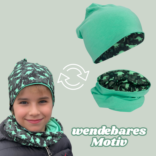 Kinder Beanie Mütze & Loop Set - Dinosaurier