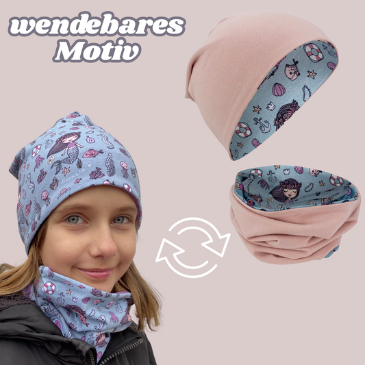 Kinder Beanie Mütze & Loop Meerjungfrau