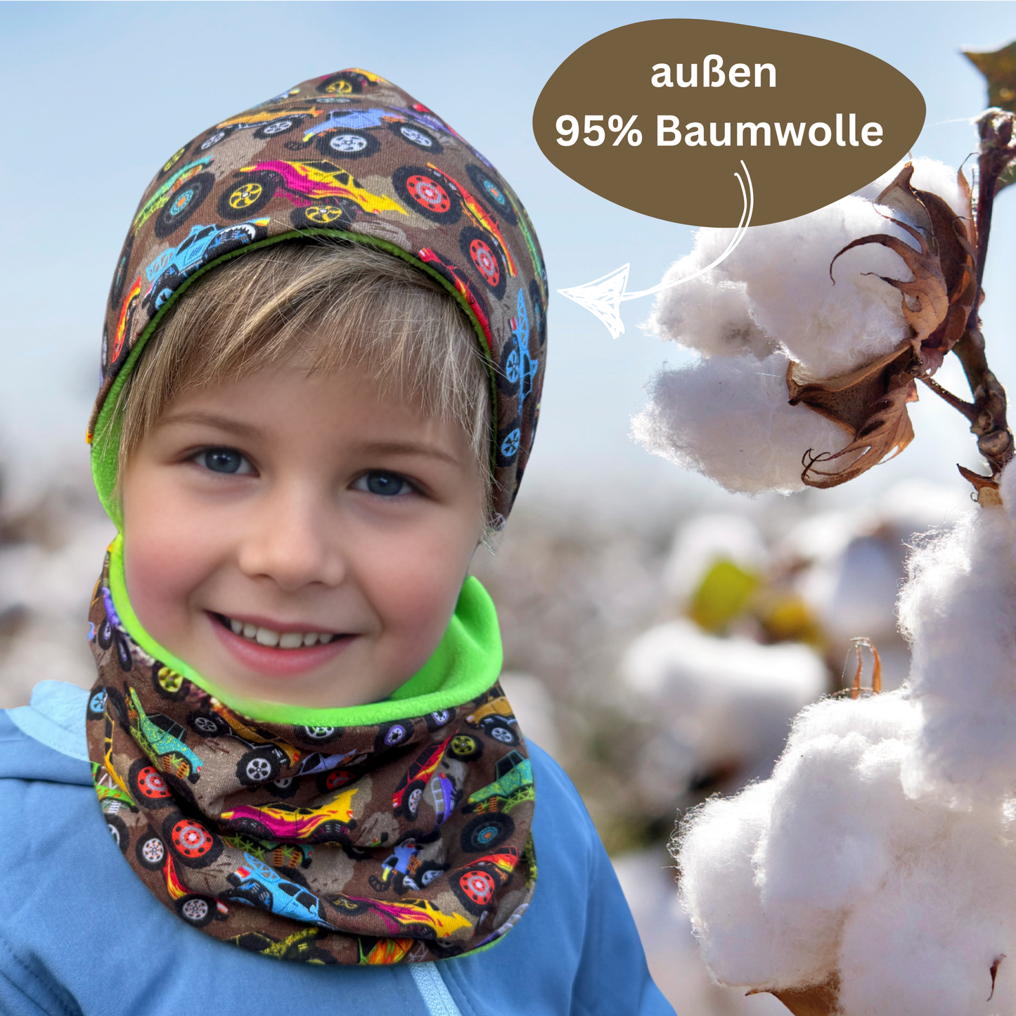 Kinder Beanie Mütze & Loop Set - Monster Truck