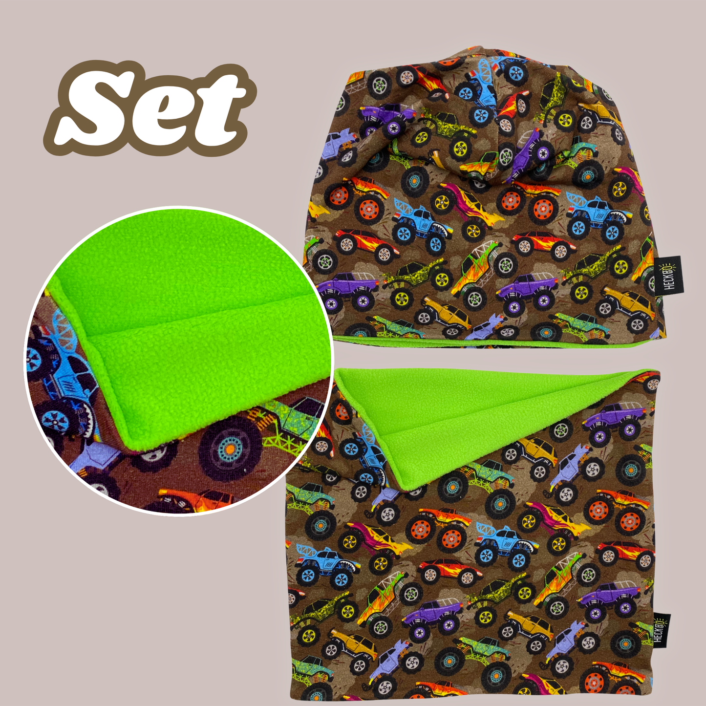 Kinder Beanie Mütze & Loop Set - Monster Truck