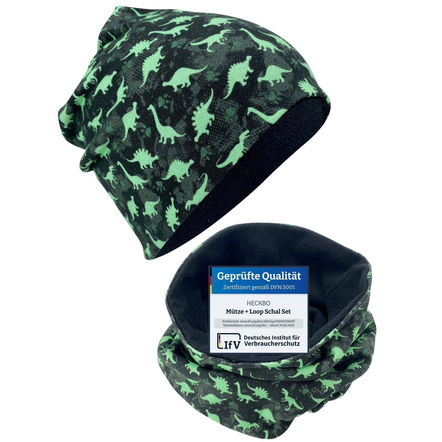 Kinder Beanie Mütze & Loop Set - Dinosaurier
