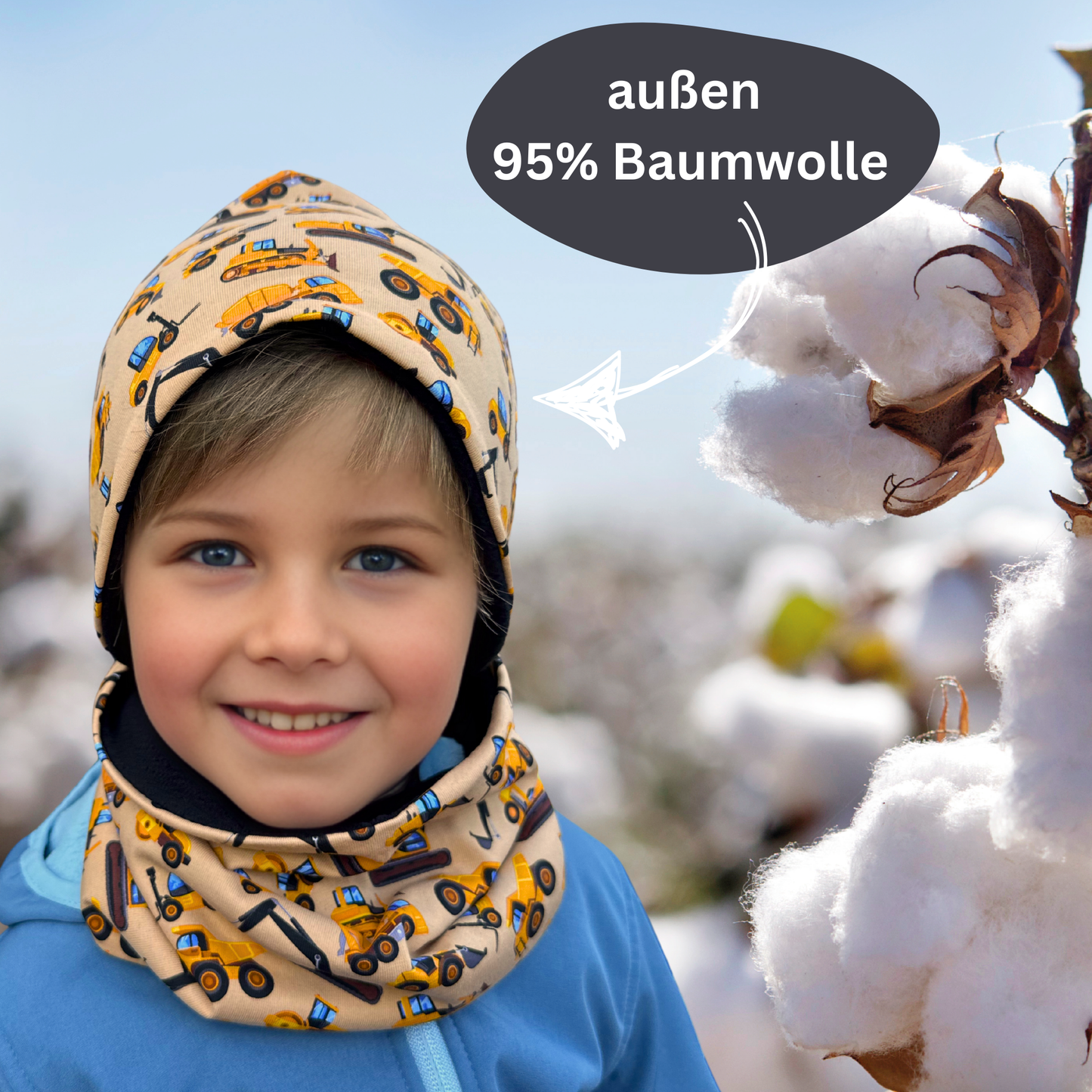 Kinder Beanie Mütze & Loop Set - Baufahrzeuge