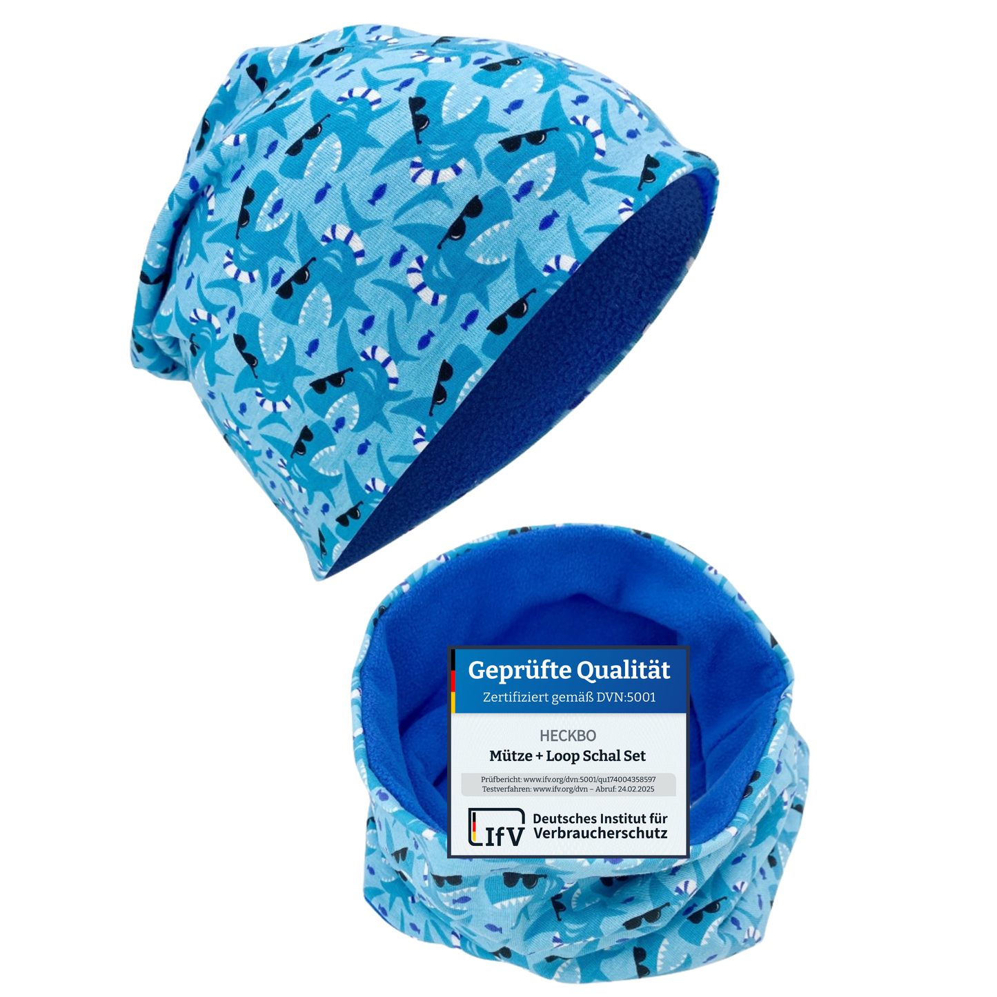 Kinder Beanie Mütze Beanie & Loop Set - Hai