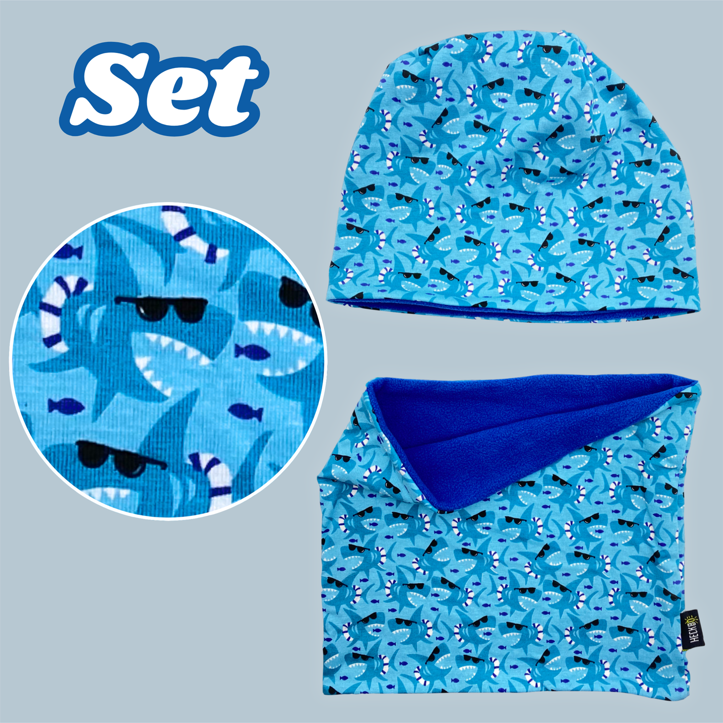 Kinder Beanie Mütze Beanie & Loop Set - Hai