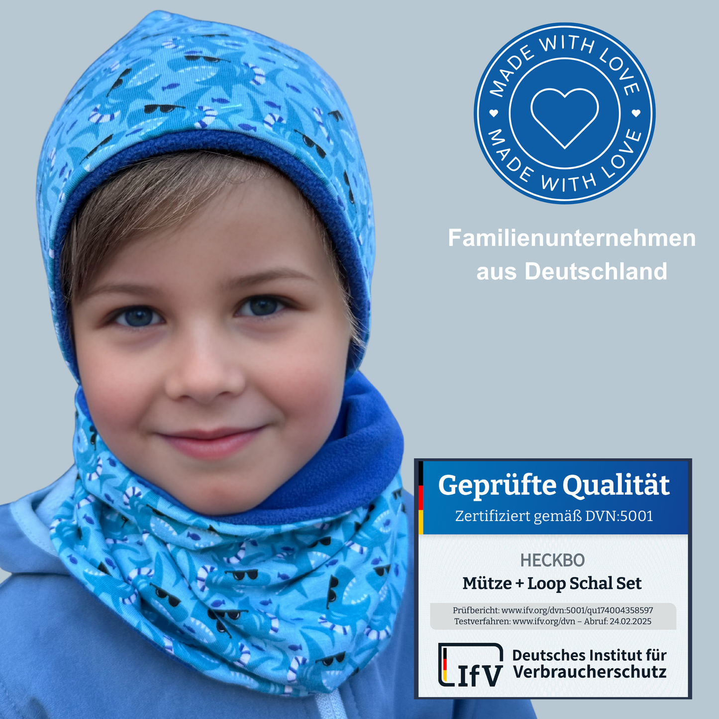 Kinder Beanie Mütze Beanie & Loop Set - Hai