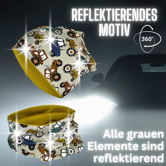 Kinder Reflektor Mütze & Loop - Traktor