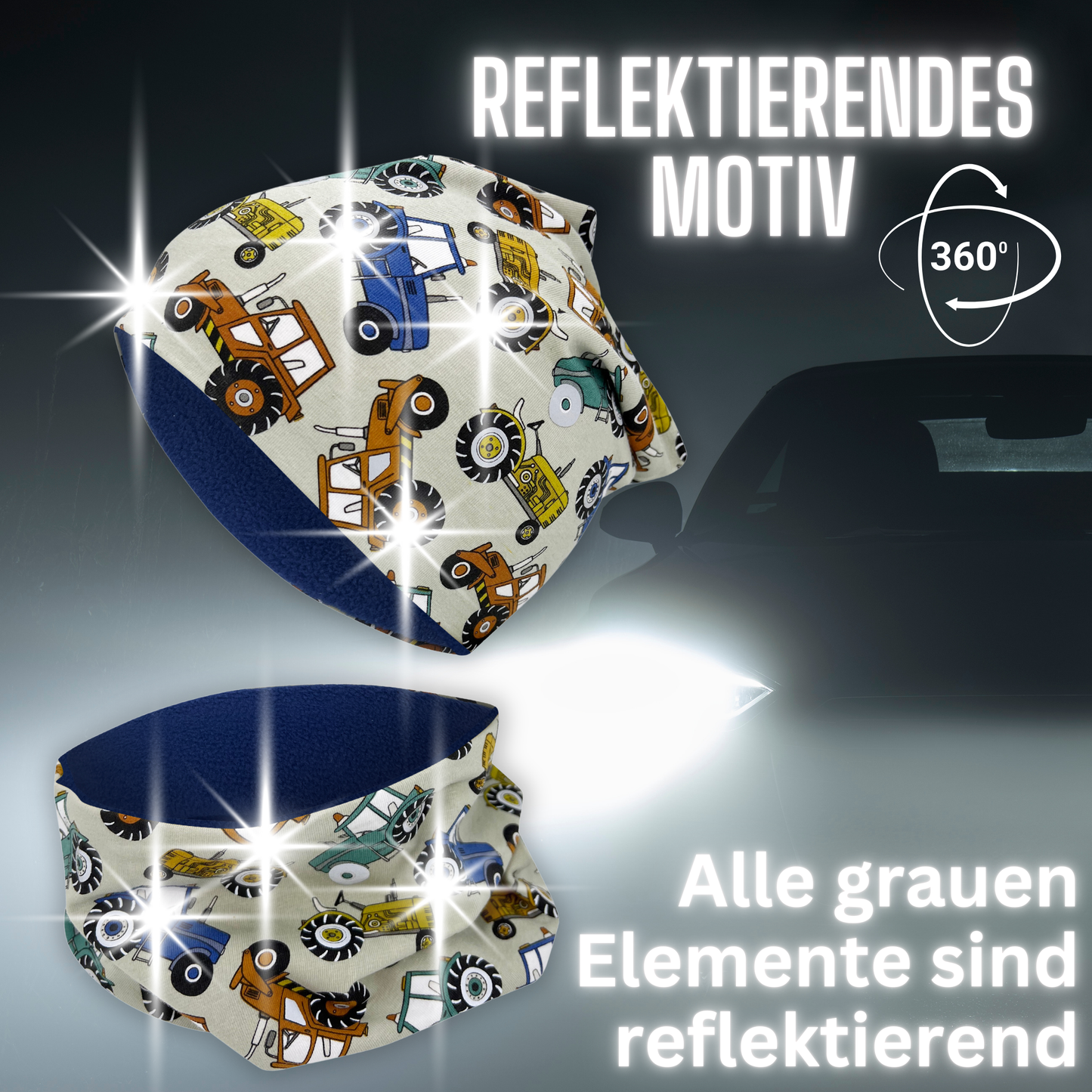 Kinder Reflektor Mütze & Loop - Traktor
