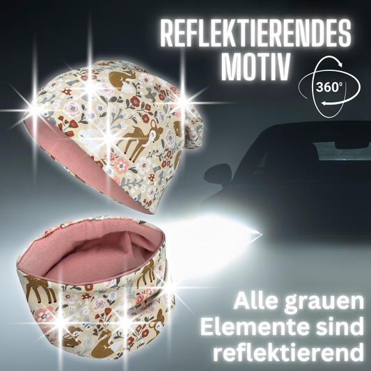 Kinder Reflektor Mütze & Loop Waldtiere