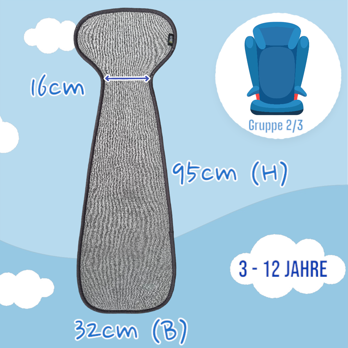 Autositz Sitzauflage Gruppe 2/3 Grau