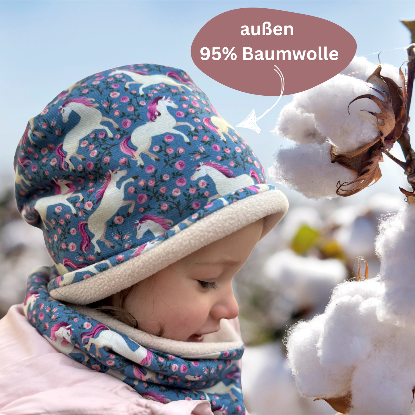 Kinder Beanie Mütze & Loop Set - Pferd