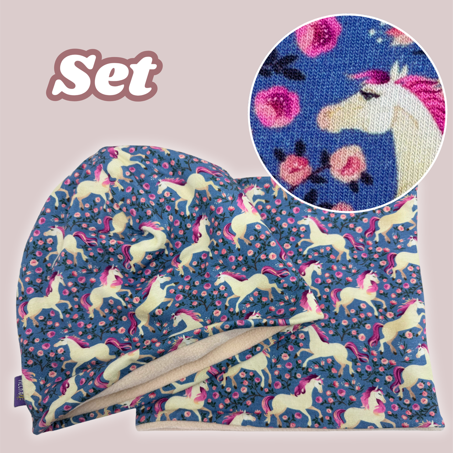 Kinder Beanie Mütze & Loop Set - Pferd