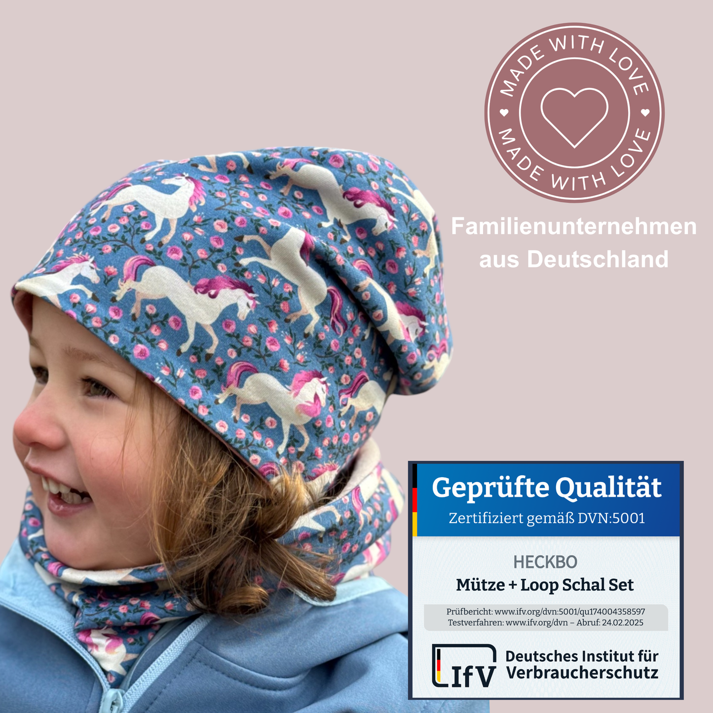 Kinder Beanie Mütze & Loop Set - Pferd