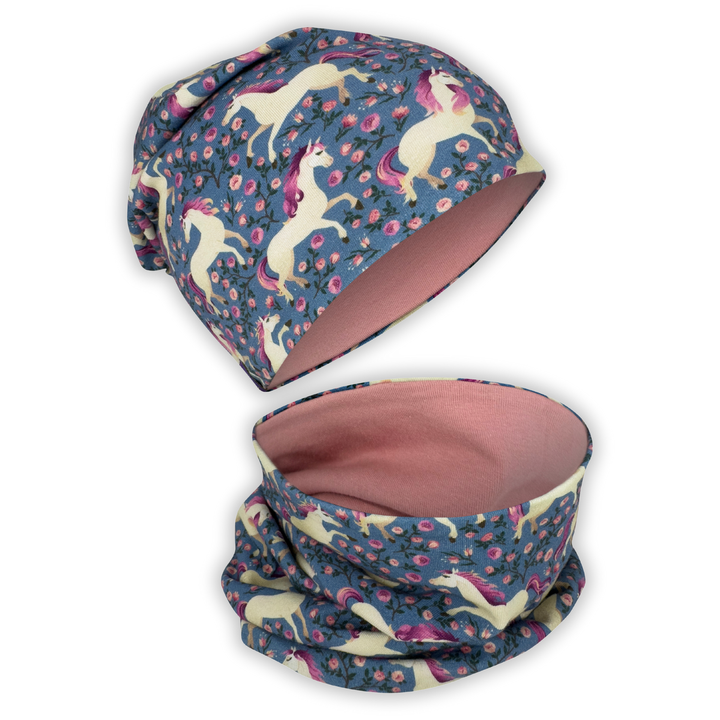 Kinder Beanie Mütze & Loop Set - Pferd