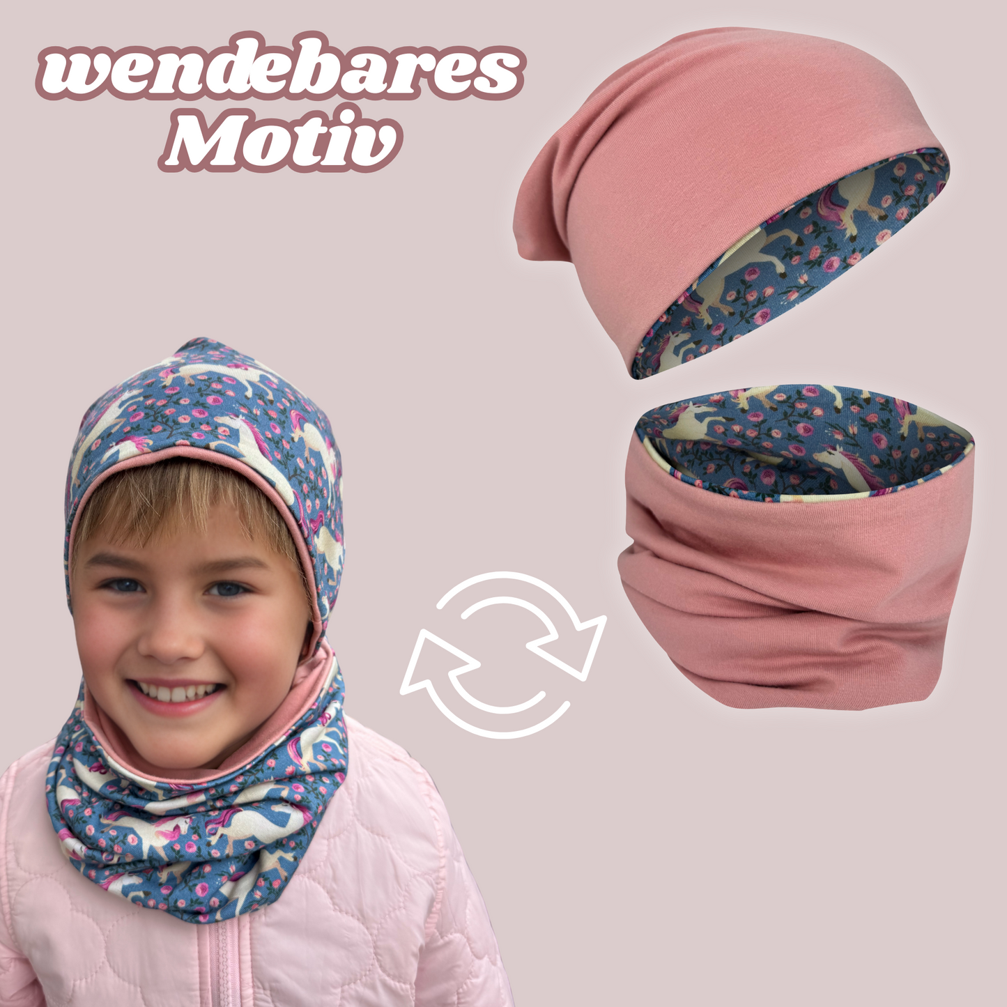 Kinder Beanie Mütze & Loop Set - Pferd