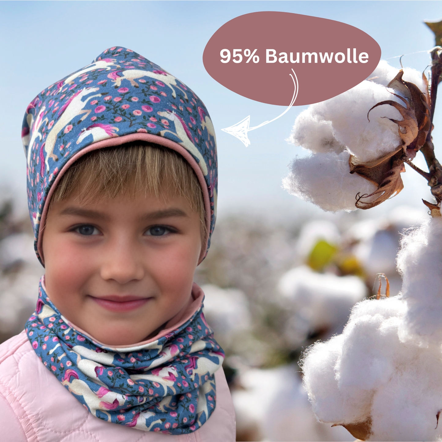Kinder Beanie Mütze & Loop Set - Pferd