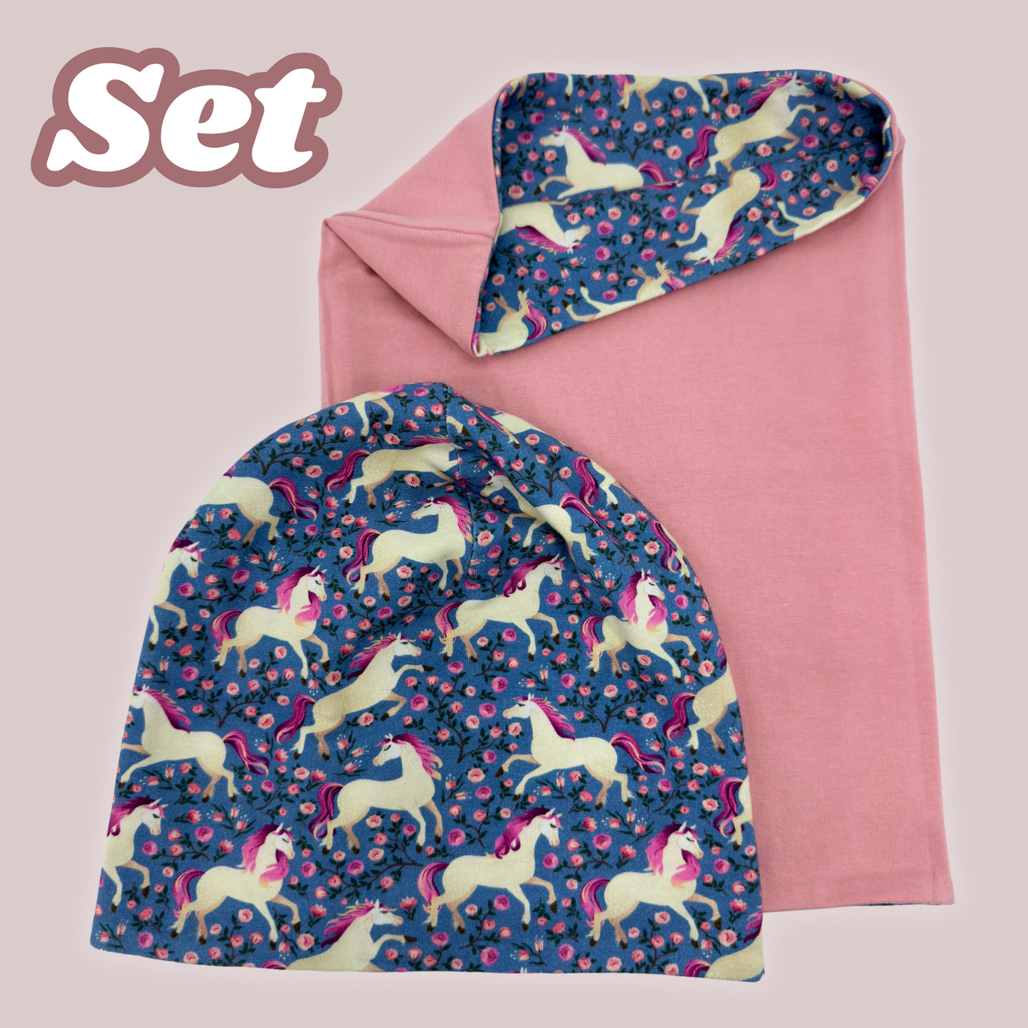 Kinder Beanie Mütze & Loop Set - Pferd