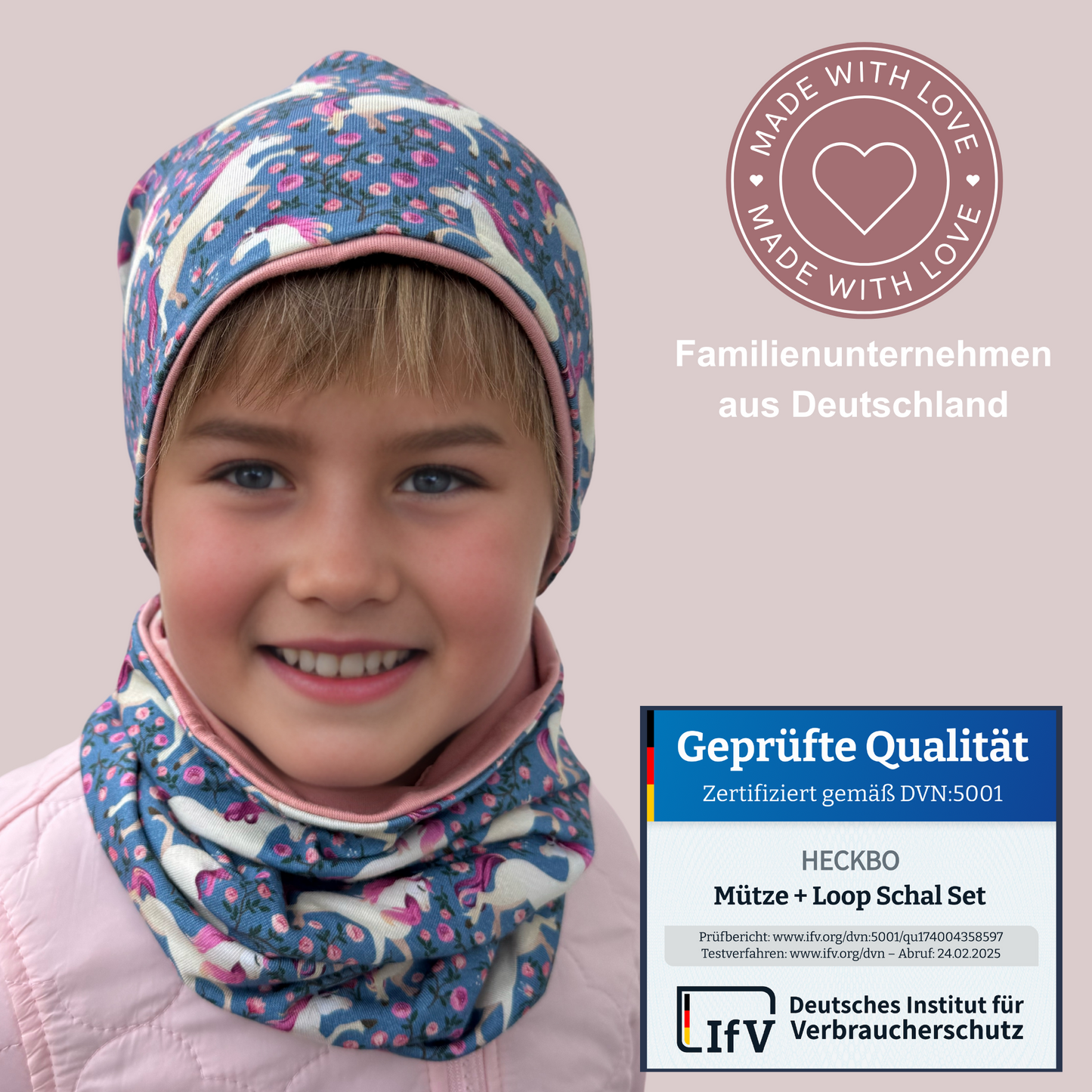 Kinder Beanie Mütze & Loop Set - Pferd