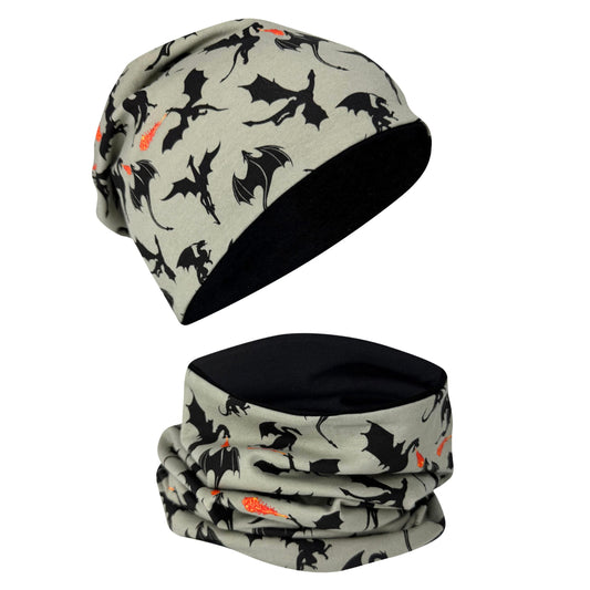 Kinder Beanie Mütze & Loop - Drachen