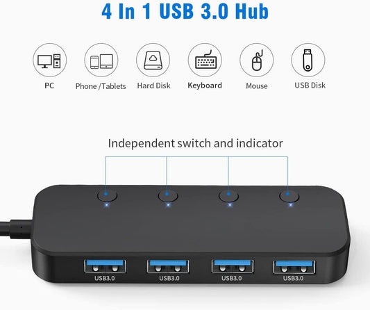4-Port USB Hub Datenhub Verteiler Docking USB 3.0 mit LED & individuellen Tasten