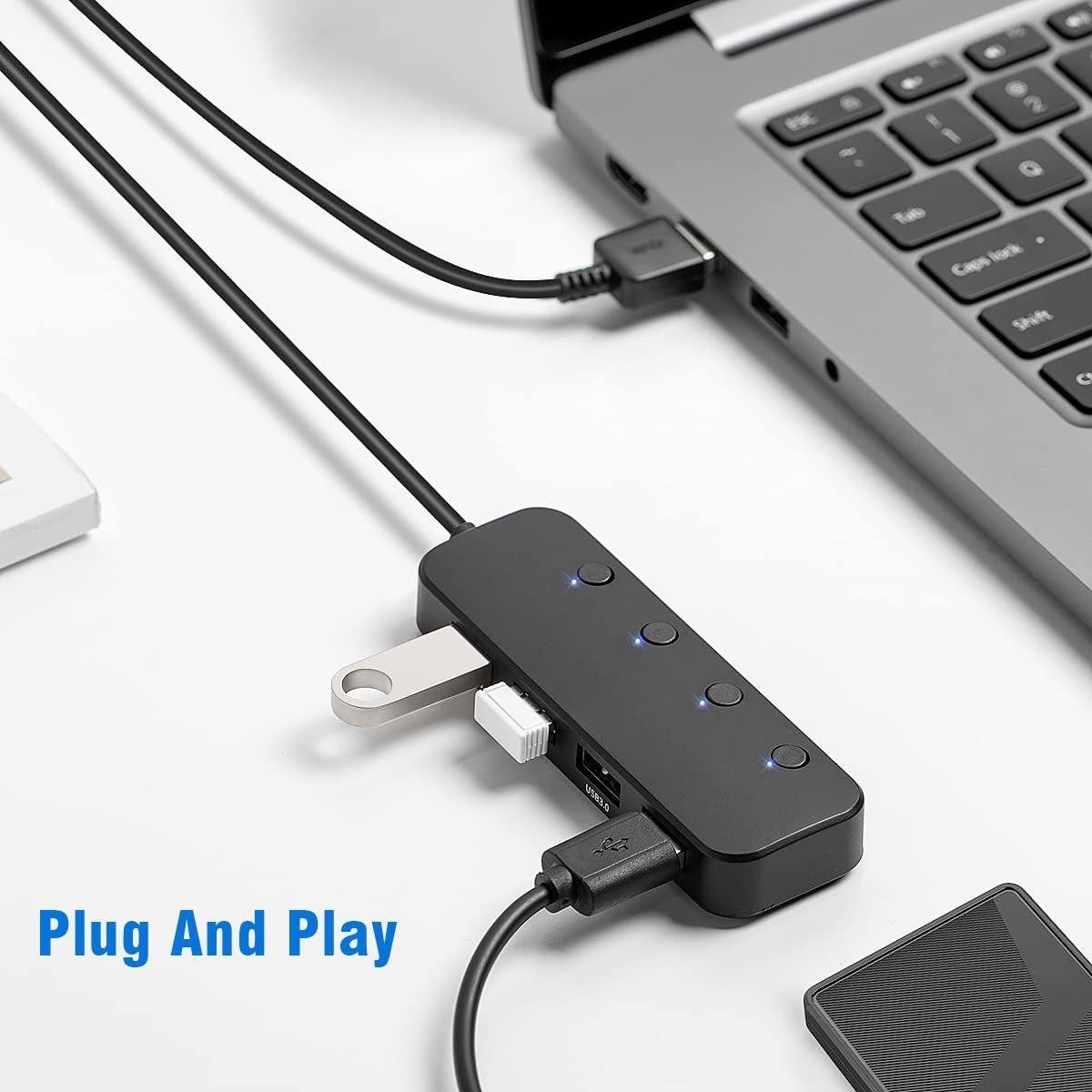4-Port USB Hub Datenhub Verteiler Docking USB 3.0 mit LED & individuellen Tasten