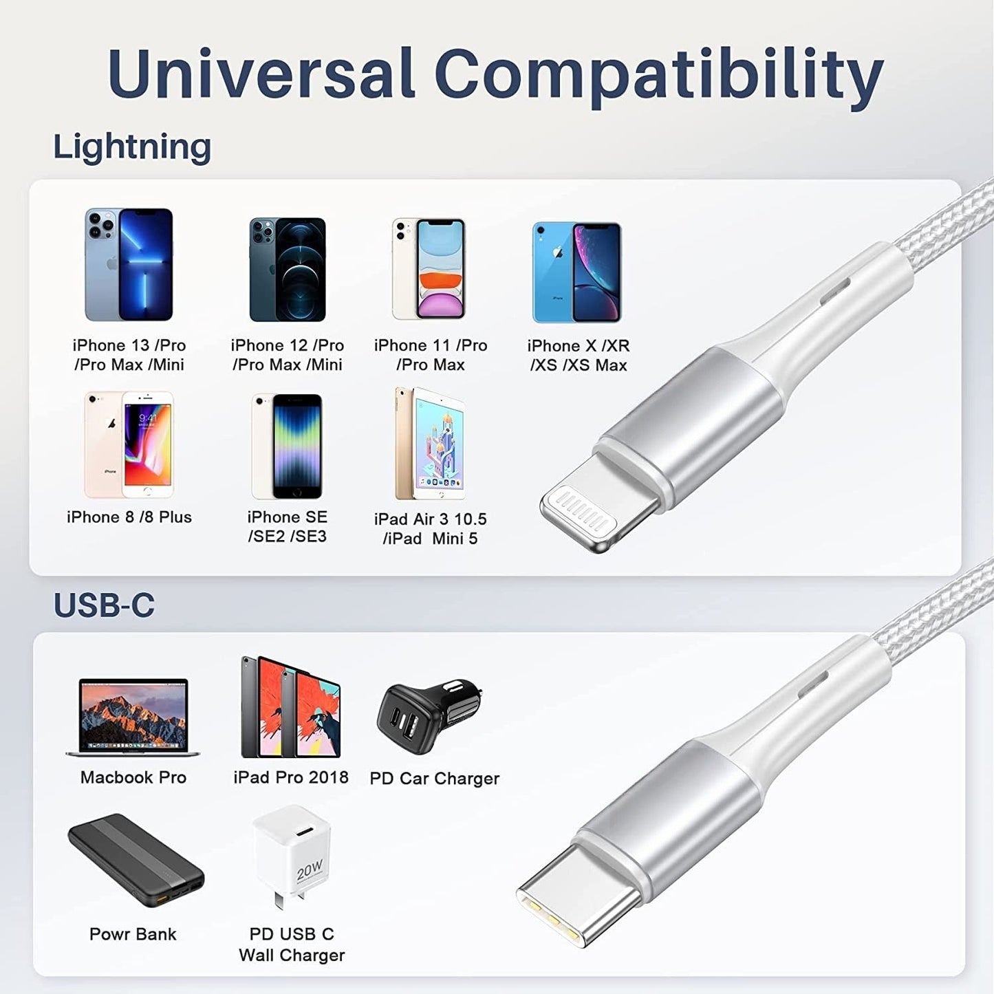 Ladekabel für iPhone iPad USB-C auf 8-Pin Nylon Datenkabel USB-C auf iPhone PD Handy
