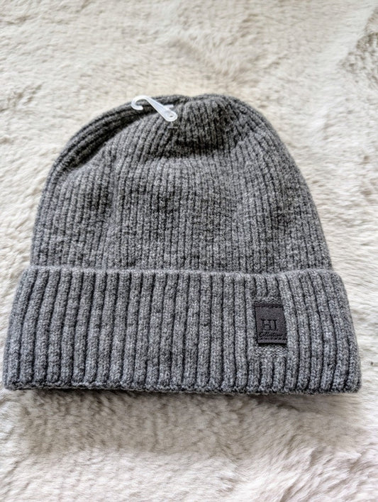 Beanie hat HI lined with a fluffy turn-up, made from 100% viscose, grey
