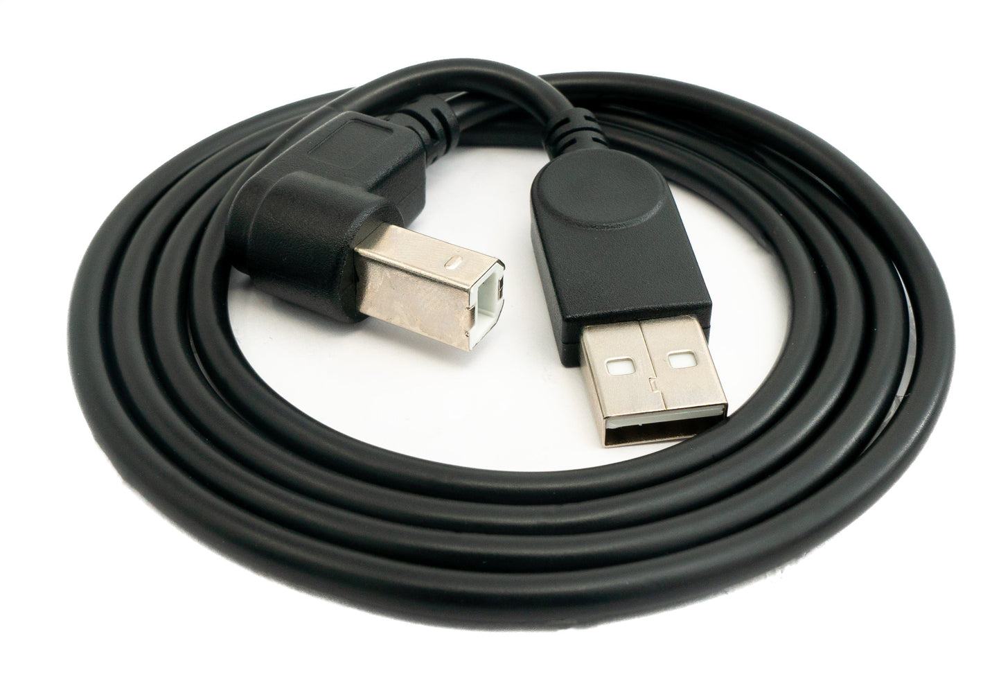 SYSTEM-S USB 2.0 snúra 100 cm af gerðinni B karlkyns í A karlkyns, vinklaður í svörtu