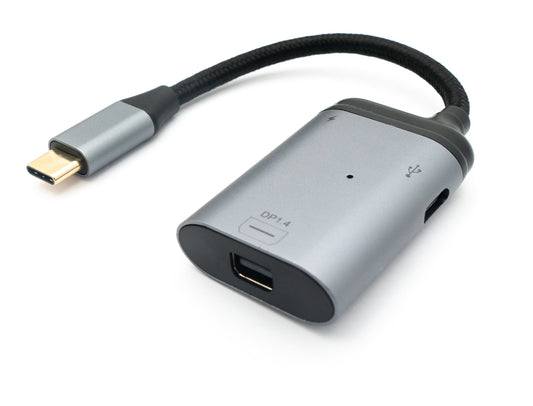 SYSTEM-S 3-in-1 adapter Mini DP 1.4 female & 2x USB 3.1 Type C female to Type C male gray