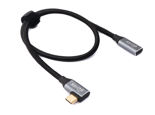 SYSTEM-S USB 3.1 Gen 2 snúra 50 cm Type C karlkyns í kvenkyns fléttuð hornsnúra