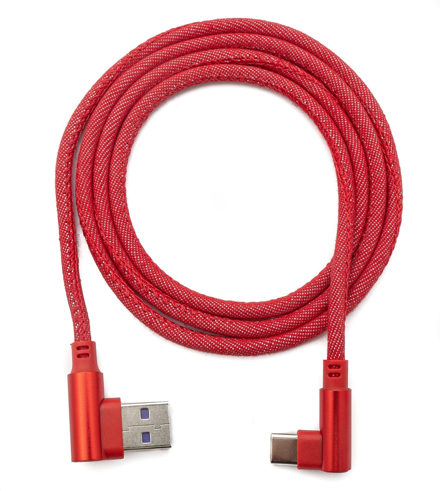 SYSTEM-S USB 3.1 Kabel 100cm Typ C Stecker zu 3.0 Typ A Stecker geflochten Winkel in Rot
